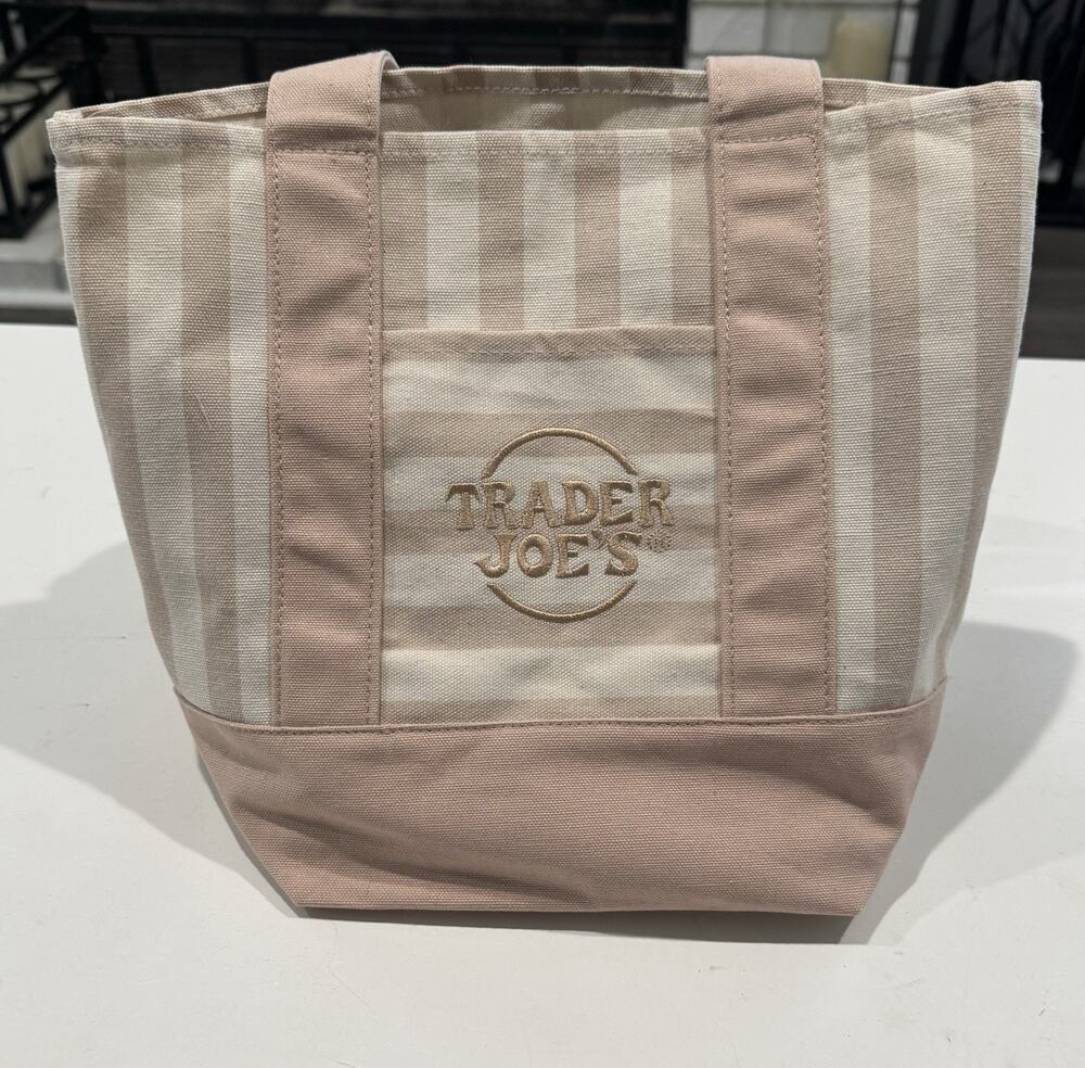 TAN Trader Joe’s Limited Edition 2026 Mini Stripe Canvas Tote Bag NEW